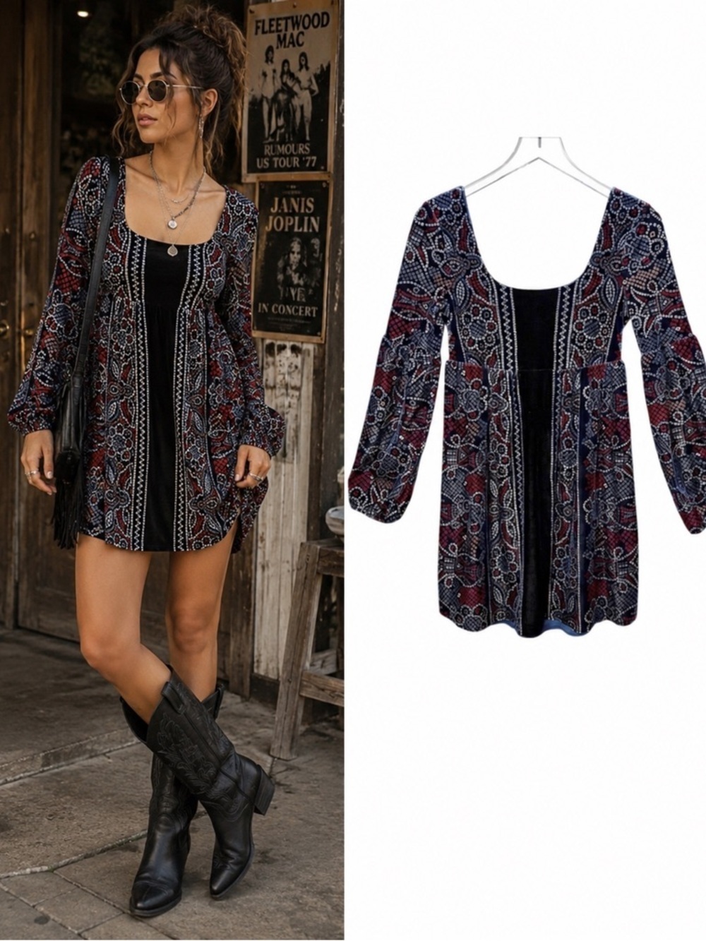Free People Oh So Easy Velvet Babydoll Witchy Stevie Nicks Wmns Mini Dress Sz XS